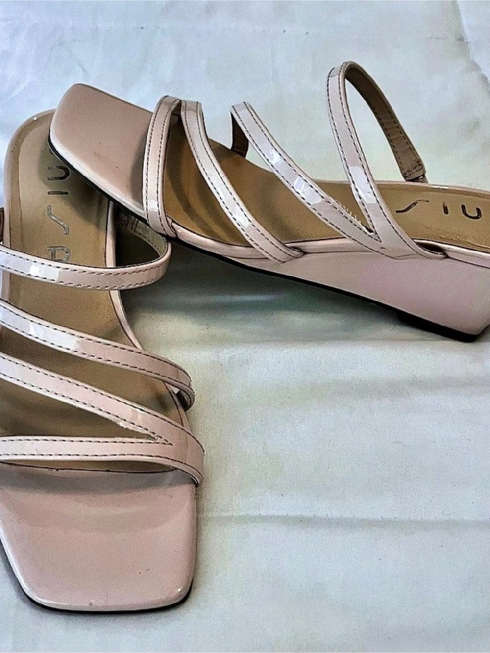 unisa Pink/Beige Strappy Wedge Slip On Sandals Womens size 6.5 event wedding